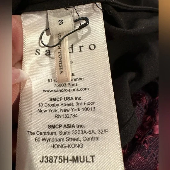 Sandro Red Blue Lace 2 Piece Long Sleeve Lined Pencil MIDI Skirt Set Size 3 US 8 - Picture 7 of 11